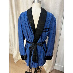Vintage 50's 60's Kauffmans California Mens Smoking Jacket Sz L Blue Black